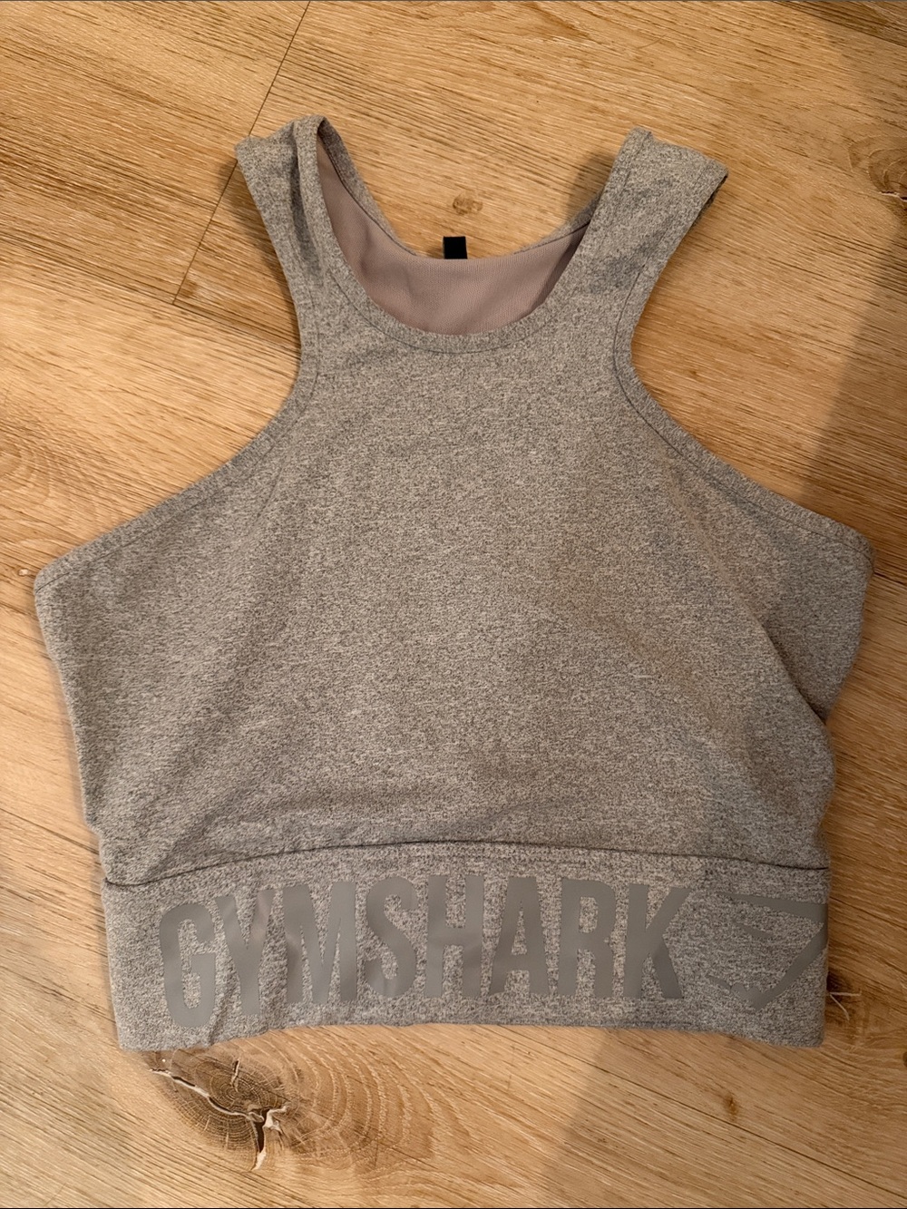 Gymshark Gray High Neck Cropped Sports Bra with Logo Band